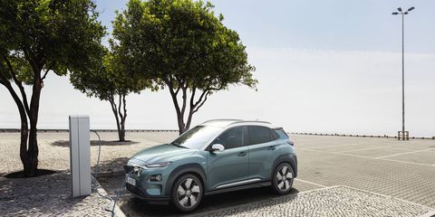Hyundai debuted its Kona Electric EV ahead of the 2018 Geneva motor show. Offered with two powertrains, the vehicle -- which Hyundai claims is the world's first electric subcompact SUV -- will get up to 292 miles of range.