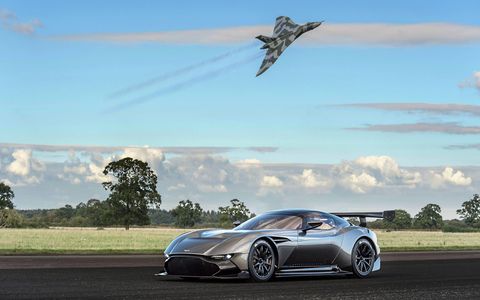 The Cold War-era Avro Vulcan strategic bomber will soon be grounded permanently, with the last flying example set to be grounded by the end of October -- which makes this photo shoot with the Aston Martin Vulcan track car even more special.