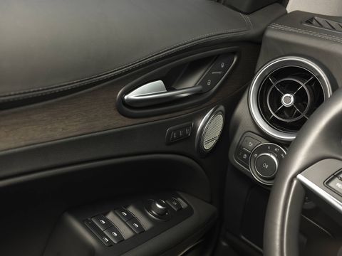 The 2018 Alfa Romeo Stelvio Lusso comes with 12-way power front seats, including 4-way lumbar, leather-wrapped dash and upper door trim with accent stitching, wood trim in dark gray oak or light walnut, luxury leather-wrapped steering wheel, aluminum pedals and footrest, and more.