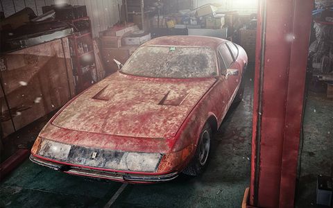 This 1969 Ferrari GTB/4 Daytona Berlinetta was stashed in a barn in Japan for 40 years but is now heading to auction.