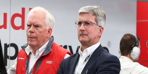 Dr. Ulrich Hackenberg, left, and Audi CEO Rupert Stadler in a photo not related to the current court proceedings. Hackenberg, as Audi's technical development chief, abruptly retired after the diesel scandal broke in September 2015.