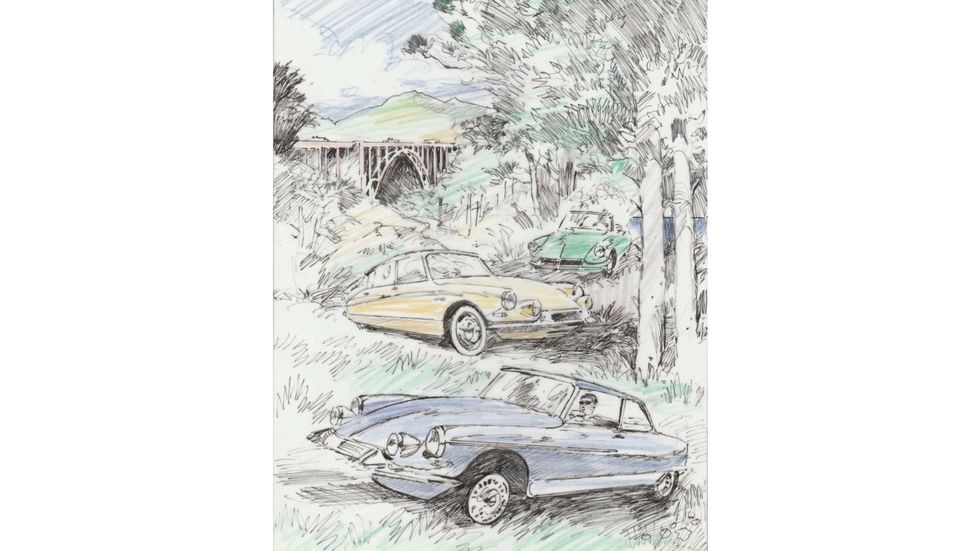 The concours' official poster for 2018, by artist Barry Rowe, will slowly transform from a sketch to a painting over the course of the summer.