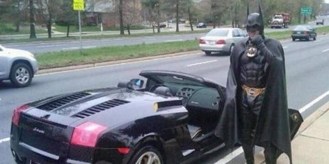 Leonard Robinson pictured near his Batmobile during a traffic stop in Maryland.