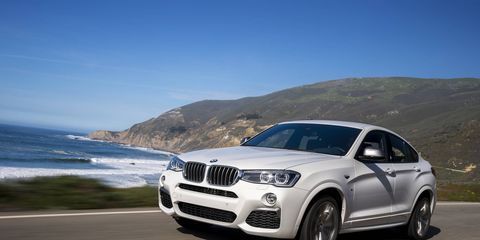 The 2017 BMW X4 M40i gets a turbocharged I6 making 355 hp with an eight-speed automatic.