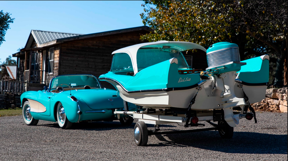 Lot T207 1957 Convertible dual-quad 283 comes with matching boat! Estimate: $65,000 to $80,000 No reserve