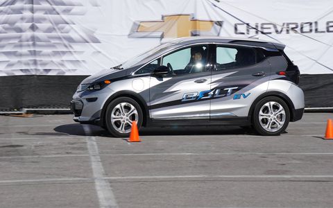 We got a few autocross-style laps in the all-new Chevy Bolt in a parking lot at CES. Nice ride!