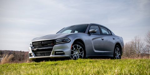 The Dodge Charger SXT Premium is equipped with a 3.6-liter V6 producing 300 hp, connected to an eight-speed TorqueFlite automatic transmission.