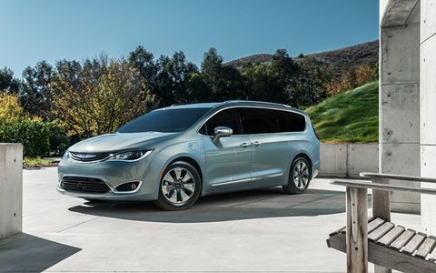 The Chrysler Pacifica Hybrid is a plug-in hybrid, with a relatively big 16-kWh battery that's good for a 30-mile range on electricity alone, It gets 80 MPGe city and a total range of 530 miles. Inside it's all Chrysler Town & Country utility. Pricing starts at $43,090 before Federal rebate of $7500, meaning you pay $35,590 in most states, $33,090 in states with more rebate money like California.