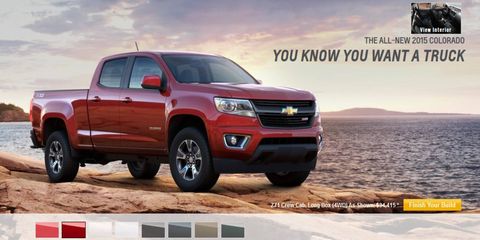 The 2015 Chevrolet Colorado starts at $20,995 with destination.