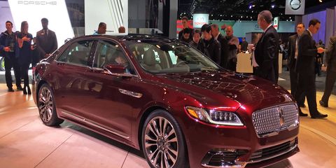 The 2017 Lincoln Continental on the floor of the Detroit auto show.