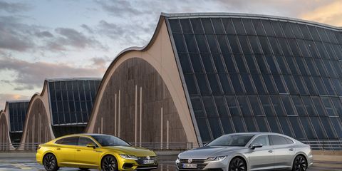 This is the 2019 VW Arteon fastback sedan, arriving here in summer 2018 as a 2019 model; R-Line trim, shown here, is available on SE, SEL and Executive models.