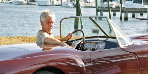 D'Louhy sits in the 1955 Californian, a low-production fiberglass sport special.