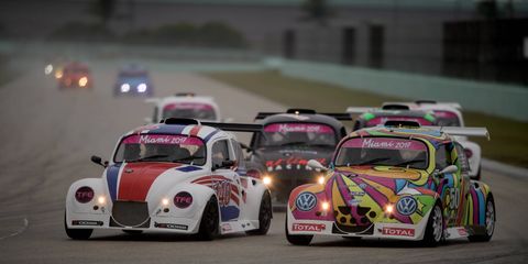 The racing Beetles are all the same spec with a 2.0-liter, 170-hp Volkswagen racing engine.