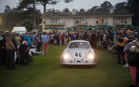 When Emory Motorsports finished the restoration, they showed old number 46 at the Pebble Beach Concours. Before it was finished, the race car was shown at Rennsport Reunion in the bare metal.