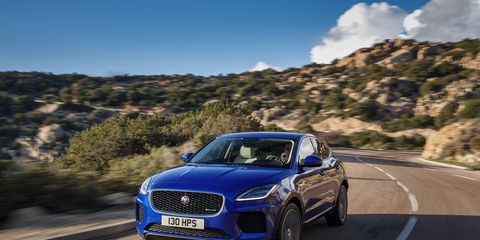 That's "sports car-inspired design" you're looking at on the Jaguar E-Pace, the new compact crossover utility vehicle that has the potential to be Jaguar's biggest-selling car. It's powered by a 2.0-liter four-cylinder turbo making your choice of 247 or 296 hp spinning all four wheels, as necessary. Prices start at $39,595