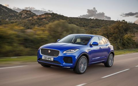 That's "sports car-inspired design" you're looking at on the Jaguar E-Pace, the new compact crossover utility vehicle that has the potential to be Jaguar's biggest-selling car. It's powered by a 2.0-liter four-cylinder turbo making your choice of 247 or 296 hp spinning all four wheels. Prices start at $39,595