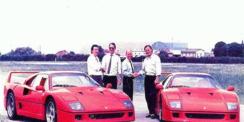 David Gilmour (right) and Nick Mason take delivery of their matching F40s.