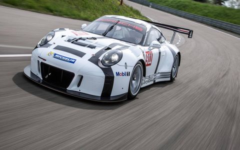 Porsche says its upcoming 911 GT3 R track car is lighter, faster and more economical to operate than its predecessors. We're not sure about that last part, but its 2,690-lb weight and 500-hp naturally aspirated 4.0-liter boxer six should keep it quick and light on its feet.