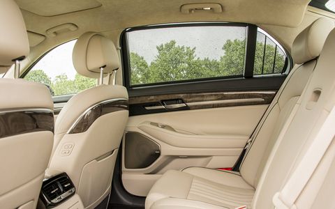 The G90 offers a spacious and luxurious interior with plenty of room in the back.