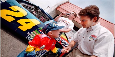 Jeff Gordon spends some time with a fan.