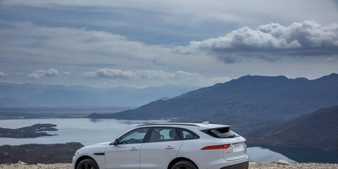 The 2017 Jaguar F-Pace is the brand's first SUV, with the expected volume model, shown here, to be powered by a 340-hp supercharged V6.