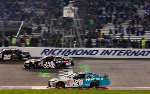 Denny Hamlin led 248 of 250 laps on Friday to give Toyota its 100th win in the NASCAR Xfinity Series.