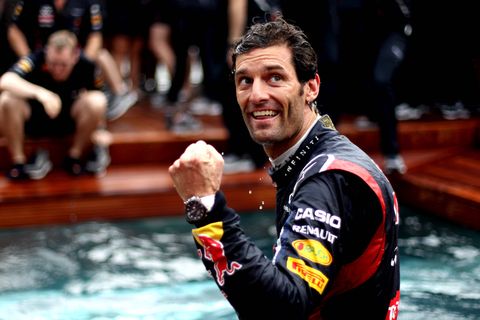Mark Webber while driving and winning for Red Bull Racing in Formula 1