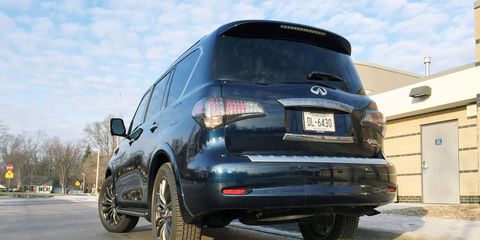 The 2016 Infiniti QX80 replaced the QX56 but still uses the company's 5.6-liter V8 making 400 hp and 413 lb-ft of torque.