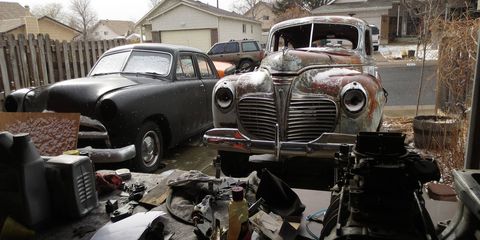 A great deal of vehicle juggling later, the '41 was in the driveway next to Rich's '49 Ford sedan project.