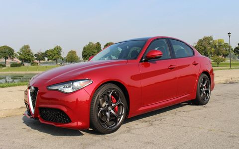 The 2017 Alfa Romeo Giulia Ti is powered by a 2.0-liter I4 producing 280 hp, shooting the sports sedan to 60 in 5.1 seconds.