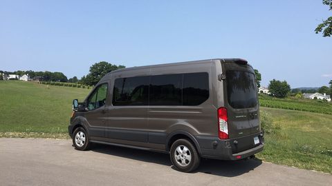 The Ford Transit, even with the medium roof (as opposed to high-roof) is still an imposing van, but it's very manageable on the road and in parking lots.