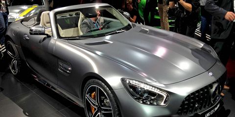 The 2018 Mercedes-AMG GT C Roadster debuted in the metal on the eve of the Paris auto show.