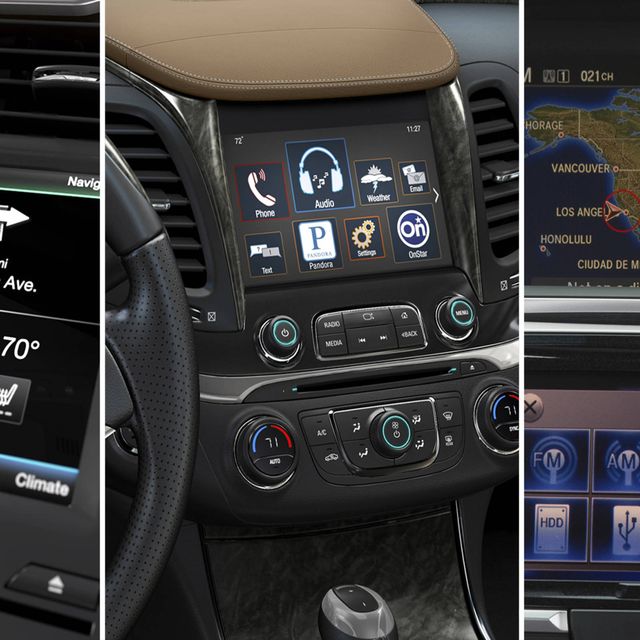 Some infotainment systems, yesterday. From left to right: Ford's SYNC, GM's MyLink, Honda's HondaLink.