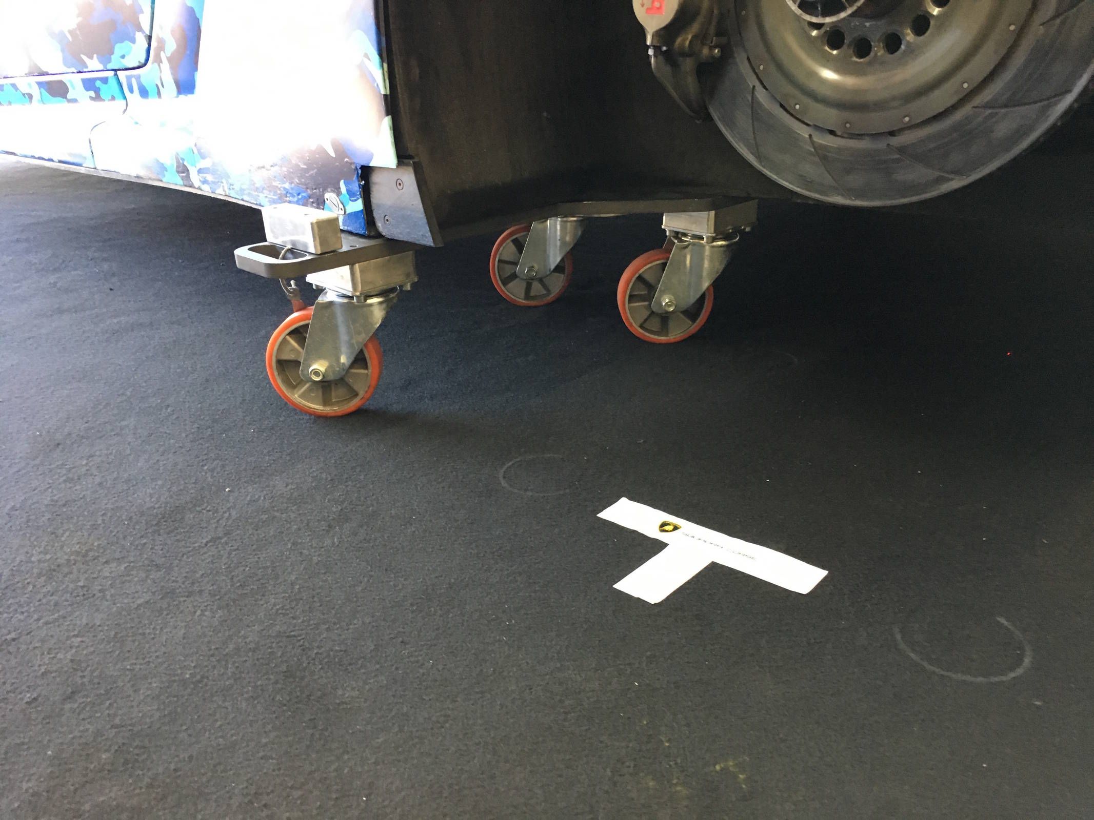 One of the three three-wheeled jack stands used to move the Lamborghini Huracan GT3 Evo around in the pits and garage.