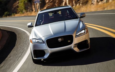 The Jaguar XF S gets a 380-hp supercharged V6 and an eight-speed transmission.