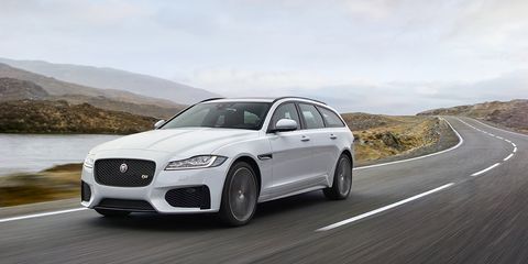 The 2018 Jaguar XF Sportbrake comes standard with a 380-hp supercharged V6 mated to an eight-speed automatic transmission.