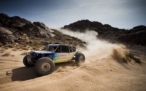 All the events all this week have led up to the grand finale, the 202-mile-long King of the Hammers, the roughest, toughest, one-day desert race and rock stomp the world has ever seen. KOH Combines slow-speed rock crawling with high-speed off-road racing to make a unique and increasingly popular event. Jason Scherer won it this year in just over seven hours. Here is winner Jason Scherer.