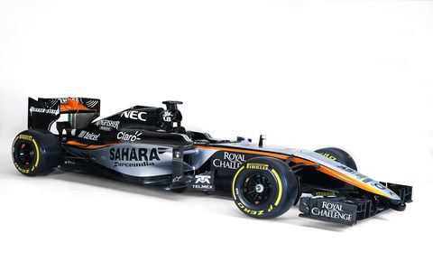 The Force India Formula One team unveiled its 2015 livery on an old Force India car in Mexico City on Wednesday. The 2015 car will be unveiled in Barcelona in February.