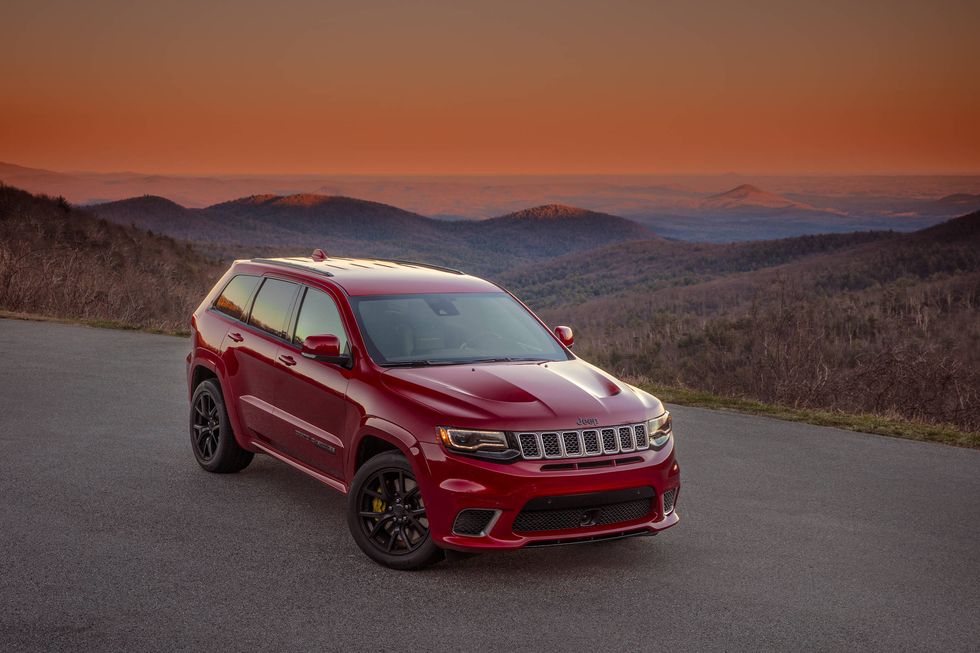 The 2018 Jeep Grand Cherokee Trackhawk makes 707-­hp and 645 lb-ft of torque, good for a 0-60 time of 3.5 seconds, a quarter mile time of 11.6 seconds and a top speed of 180 mph.