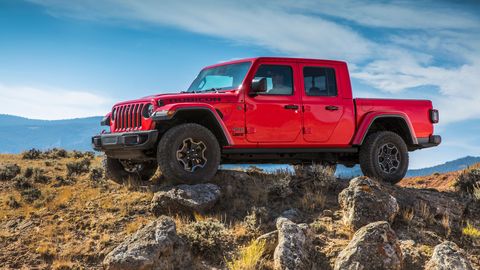 We drive the 2020 Jeep Gladiator, which combines the capability, comfort and tech of the Jeep Wrangler with a five-foot pickup bed. The Gladiator Rubicon (red) and the Gladiator Overland (silver) are shown here.