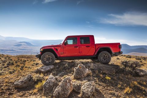 We drive the 2020 Jeep Gladiator, which combines the capability, comfort and tech of the Jeep Wrangler with a five-foot pickup bed. The Gladiator Rubicon (red) and the Gladiator Overland (silver) are shown here.