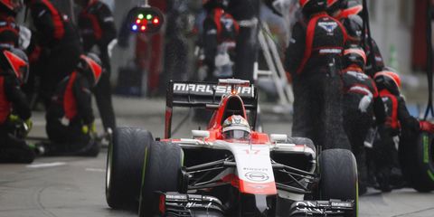 Marussia's Jules Bianchi leaving the pits prior to his serious accident on Sunday in Japan.