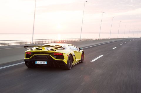 The 2019 Lamborghini Aventador SVJ on the road