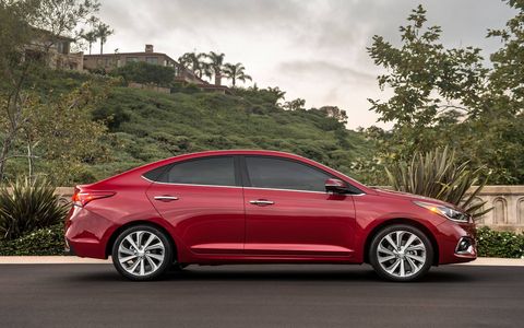 The 2018 Hyundai Accent SE has a 1.6-liter engine producing 130 hp and 119 lb-ft of torque.