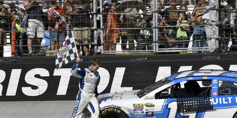 Carl Edwards didn't have the tire problems his teammates did. The driver won Sunday's NASCAR Sprint Cup race at Bristol for Joe Gibbs Racing.