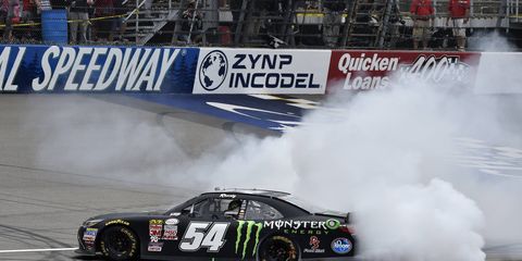 Kyle Busch won the NASCAR Xfinity race at Michigan. It was his first race back after suffering a broken leg at Daytona.