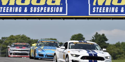 Jade Buford and Austin Cindric drove the Ford Shelby GT350R-C  to the overall win in the Continental Tire SportsCar Challenge at Canadian Tire Motorspots Park on Saturday.
