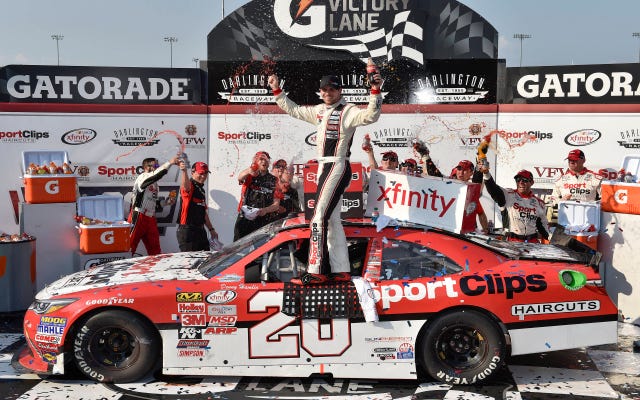 Denny Hamlin takes Toyota to victory lane in Darlington Xfinity race