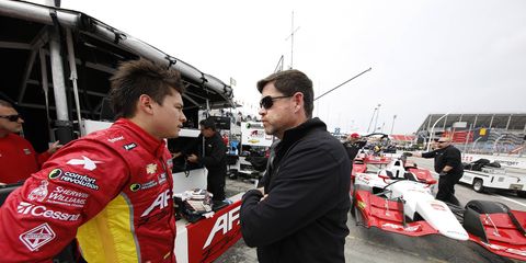 Sebastián Saavedra, left, will return to the Indianapolis 500 this season, this time with Juncos Racing.