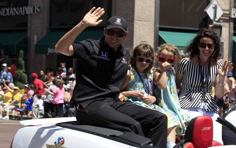 Justin Wilson and family at the 2015 Indy 500 Festival Parade in Indianapolis.